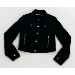 Lip Service Black Denim Trucker Jacket S Skull Zip Goth Punk TRIPP NYC Rare